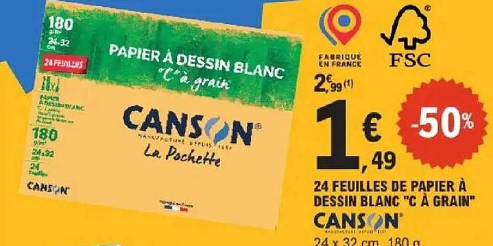 PAPIER À DESSIN BLANC "C à grain" CANSON
