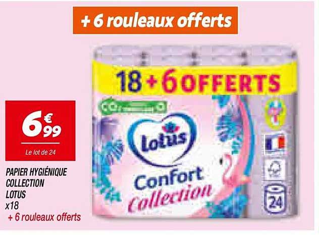 PAPIER HYGIÉNIQUE COLLECTION LOTUS x18 + 6 rouleaux offerts