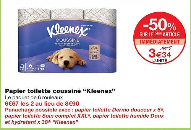 Papier toilette coussiné “Kleenex”
