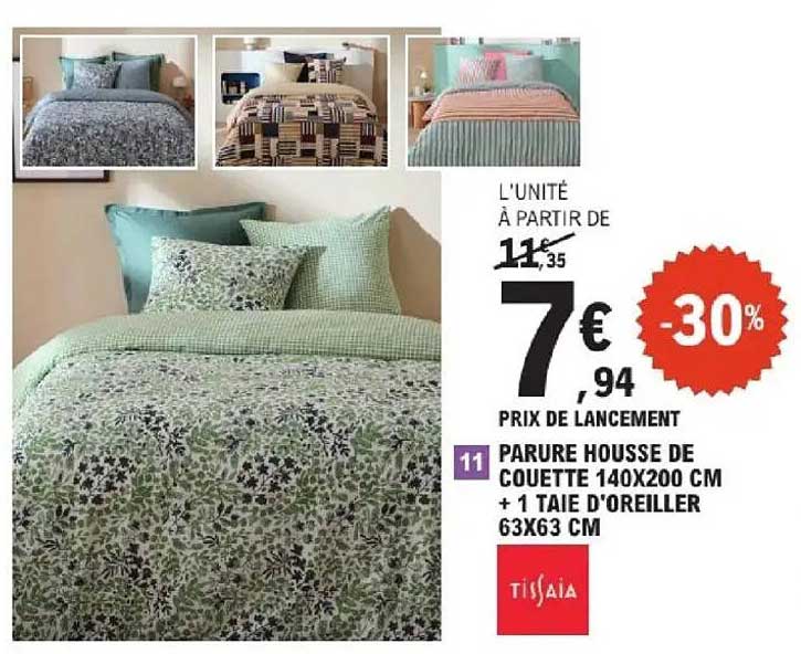 PARURE HOUSSE DE COUETTE 140X200 CM + 1 TAIE D'OREILLER 63X63 CM
