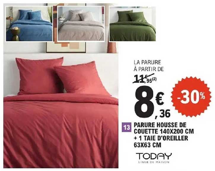 PARURE HOUSSE DE COUETTE 140X200 CM + 1 TAIE D'OREILLER 63X63 CM