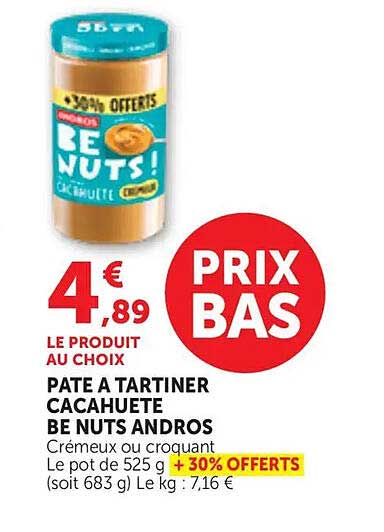 PATE A TARTINER CACAHUETE BE NUTS ANDROS