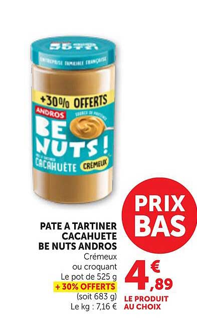 PATE A TARTINER CACAHUETE BE NUTS ANDROS