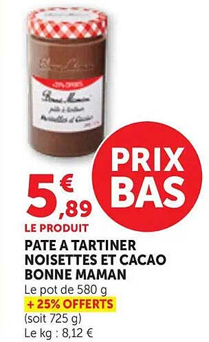 PATE A TARTINER NOISETTES ET CACAO BONNE MAMAN