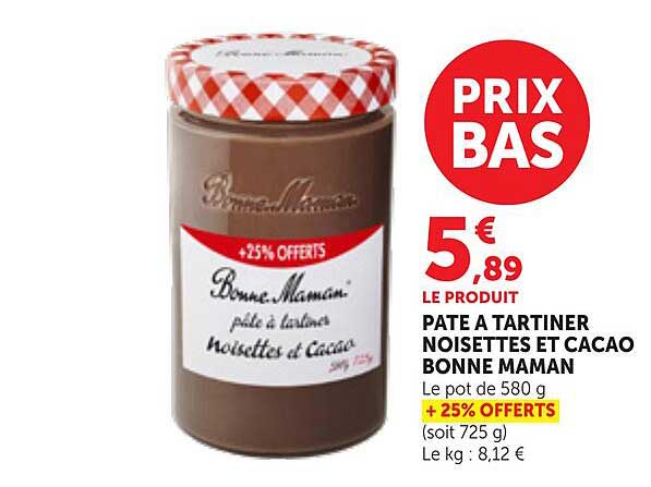 PÂTE À TARTINER NOISETTES ET CACAO BONNE MAMAN