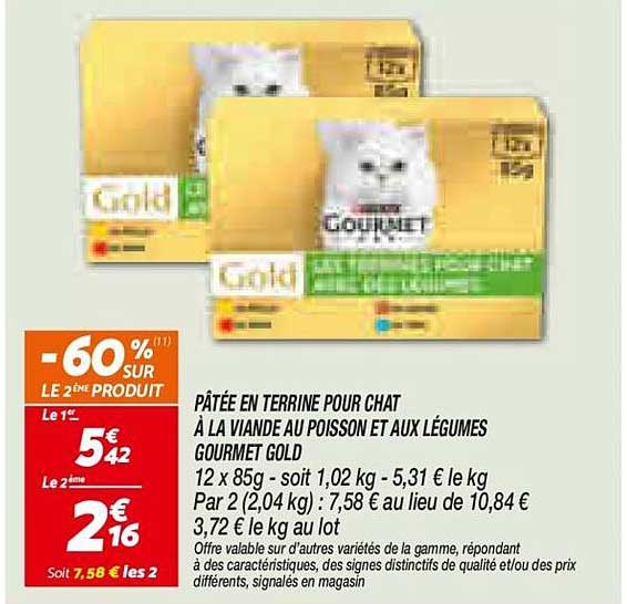 PÂTÉE EN TERRINE POUR CHAT À LA VIANDE AU POISSON ET AUX LÉGUMES GOURMET GOLD