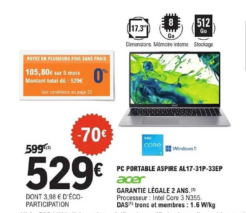 PC PORTABLE ASPIRE AL17-31P-33EP