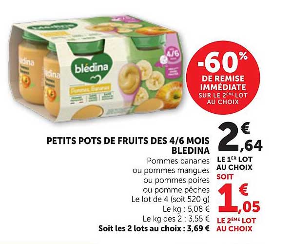 PETITS POTS DE FRUITS DES 4/6 MOIS BLEDINA