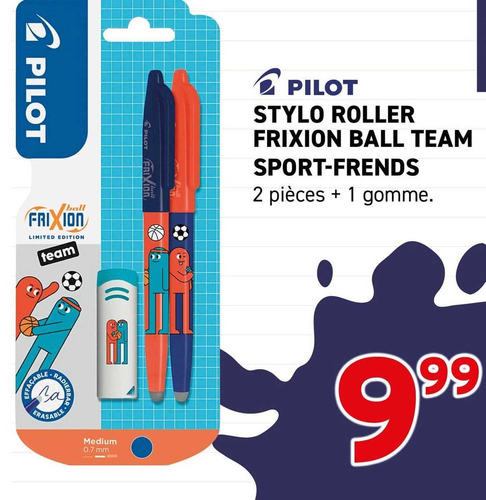 PILOT STYLO ROLLER FRIXION BALL TEAM SPORT-FRENDS 2 pièces + 1 gomme.