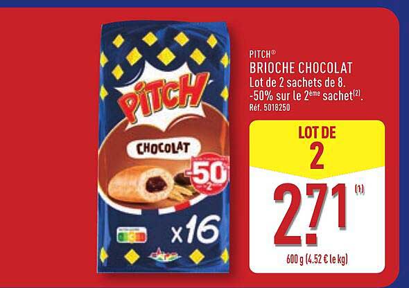 PITCH BRIOCHE CHOCOLAT Lot de 2 sachets de 8, -50% sur le 2ème sachet(2), Réf. 5018250