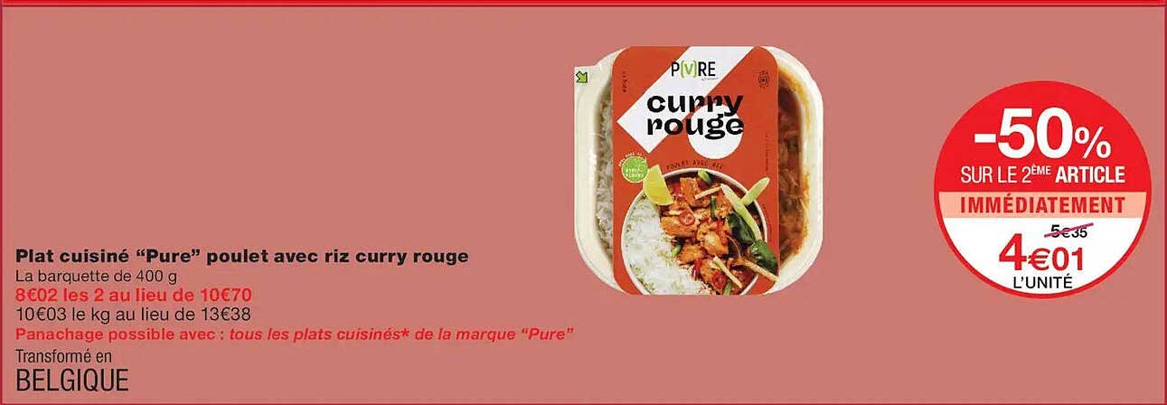 Plat cuisiné “Pure” poulet avec riz curry rouge