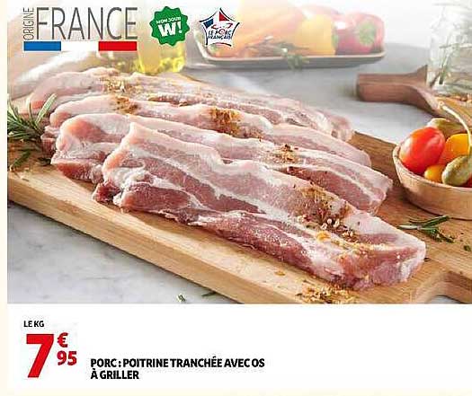 PORC:POITRINE TRANCHÉE AVEC OS À GRILLER