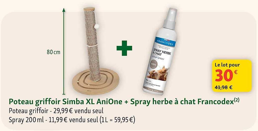 Poteau griffoir Simba XL AniOne + Spray herbe à chat Francodex(2)