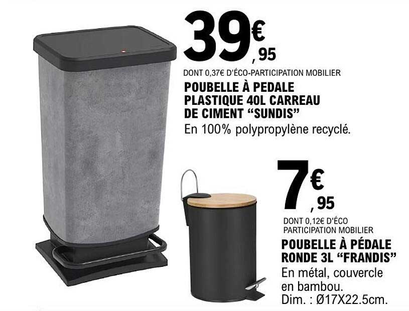 POUBELLE À PÉDALE PLASTIQUE 40L CARREAU DE CIMENT “SUNDIS”
