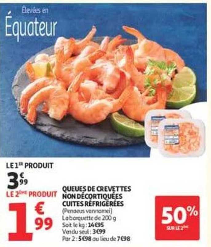 Queues de crevettes non décortiquées cuites réfrigérées (Penaeus vannamei)