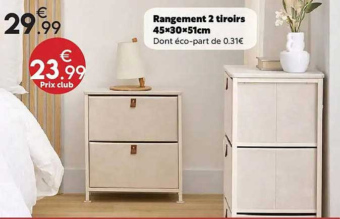 Rangement 2 tiroirs 45×30×51cm