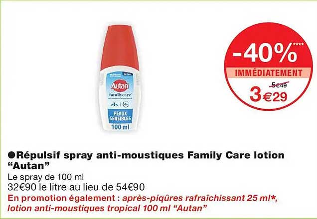 Répulsiif spray anti-moustiques Family Care lotion “Autan”