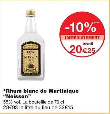 Rhum blanc de Martinique “Neisson”