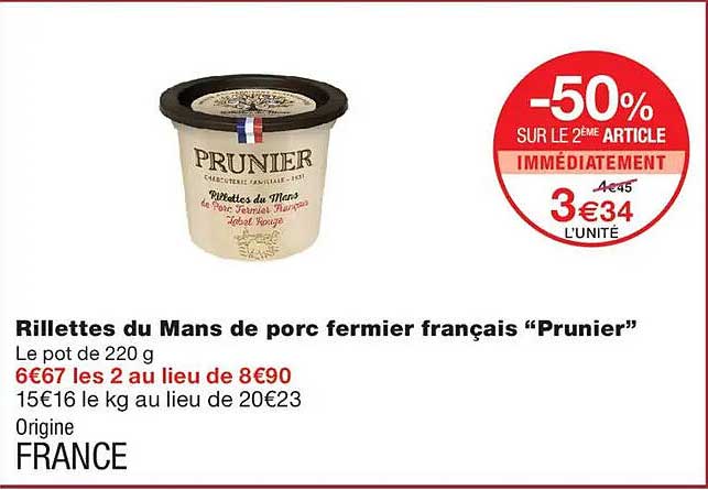 Rillettes du Mans de porc fermier français “Prunier”