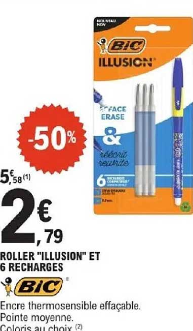 ROLLER "ILLUSION" ET 6 RECHARGES BIC