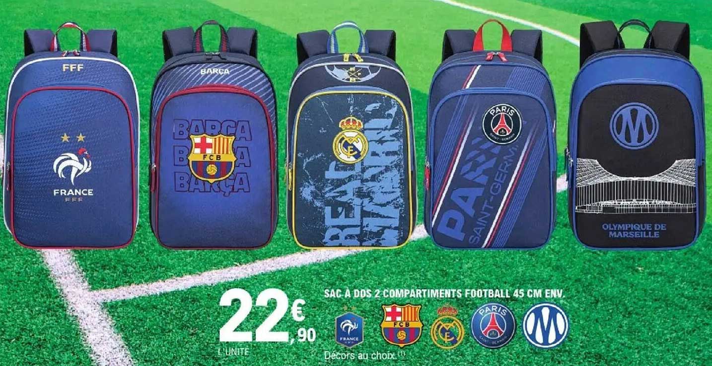 SAC A DOS 2 COMPARTIMENTS FOOTBALL 45 CM ENV.