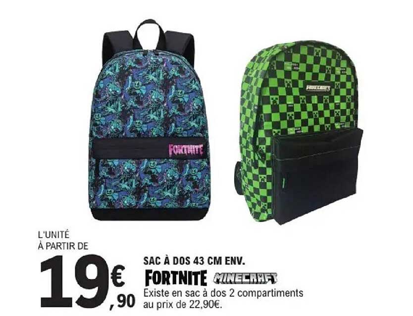 SAC À DOS 43 CM ENV. FORTNITE MINECRAFT
