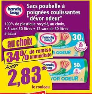 Sacs poubelle à poignées coulissantes « dévor odeur »