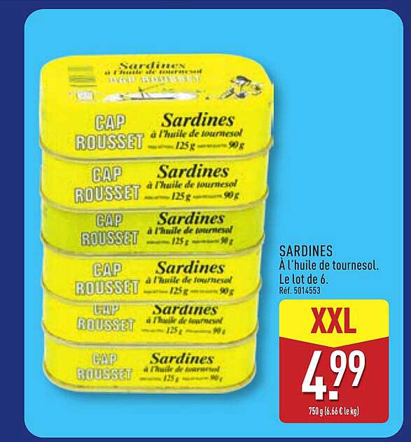 SARDINES À l’huile de tournesol. Le lot de 6.