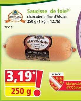 Saucisse de foie au choix charcuterie fine d'Alsace 250 g (1 kg = 12,76)