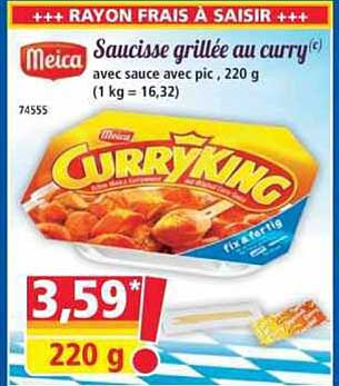 Saucisse grillée au curry avec sauce avec pic, 220 g (1 kg = 16,32)