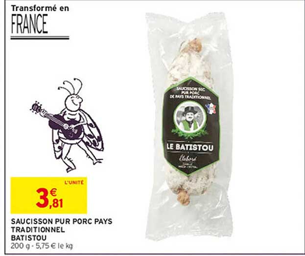 SAUCISSON PUR PORC PAYS TRADITIONNEL BATISTOU