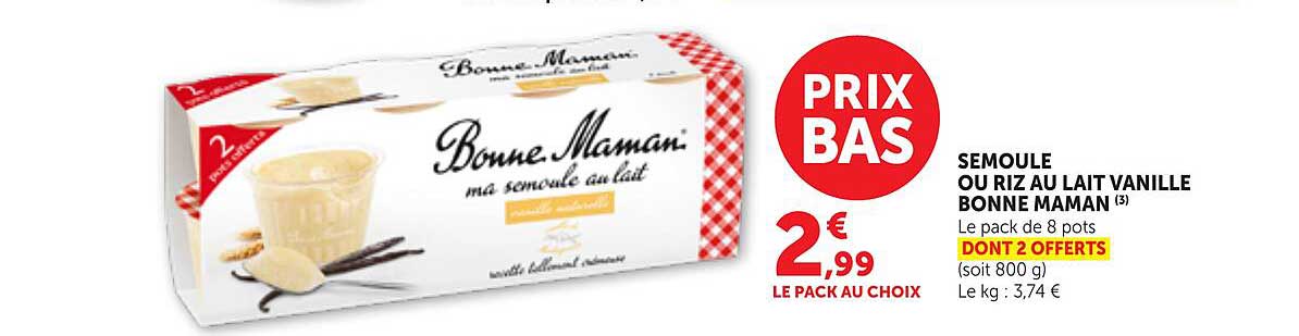 SEMOULE OU RIZ AU LAIT VANILLE BONNE MAMAN