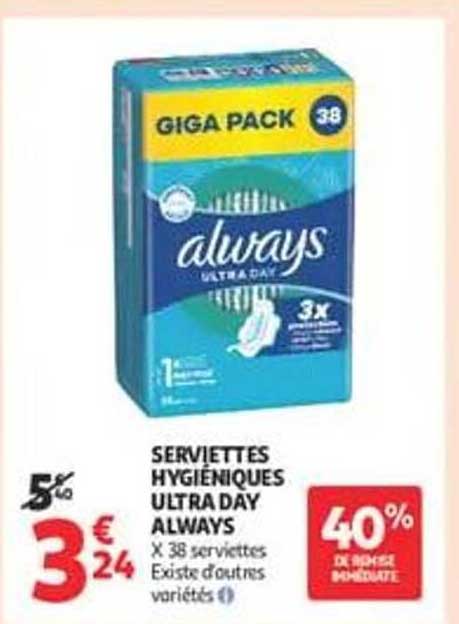 SERVIETTES HYGIÉNIQUES ULTRA DAY ALWAYS X 38 serviettes Existe d'autres variétés