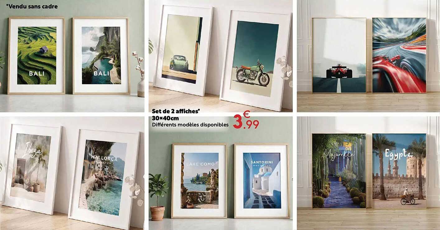 Set de 2 affiches* 30x40cm Différents modèles disponibles
