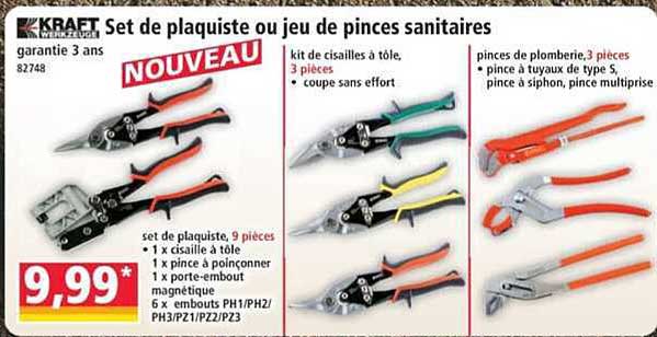 Set de plaquiste ou jeu de pinces sanitaires