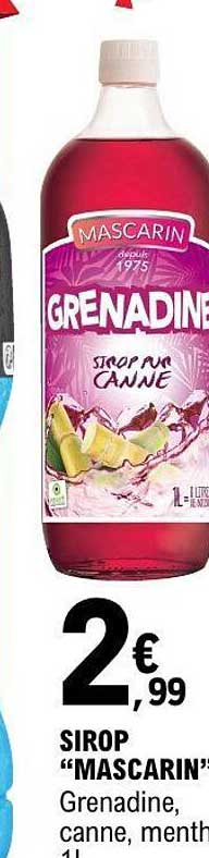 SIROP “MASCARIN” Grenadine, canne, menth