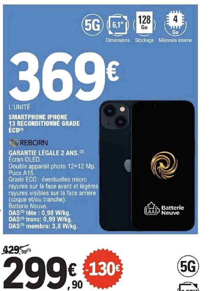 SMARTPHONE IPHONE 13 RECONDITIONNÉ GRADE ECO