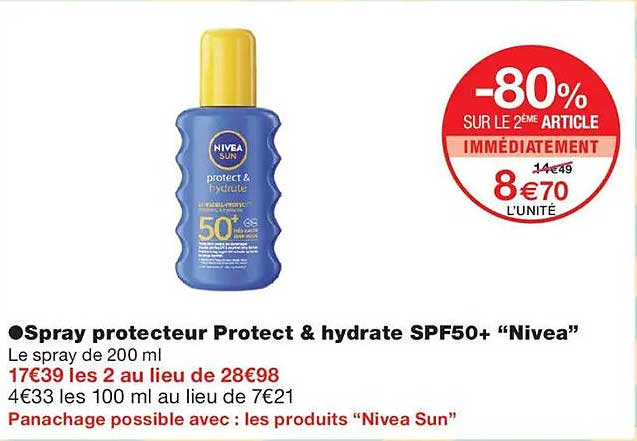 Spray protecteur Protect & hydrate SPF50+ “Nivea”