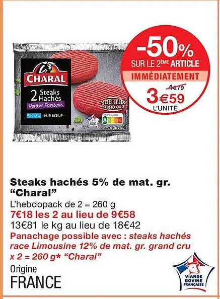 Steaks hachés 5% de mat. gr. “Charal”