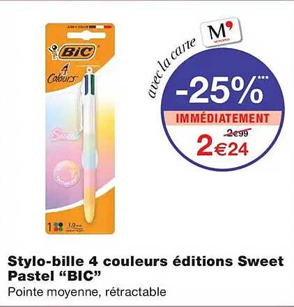 Stylo-bille 4 couleurs éditions Sweet Pastel “BIC”