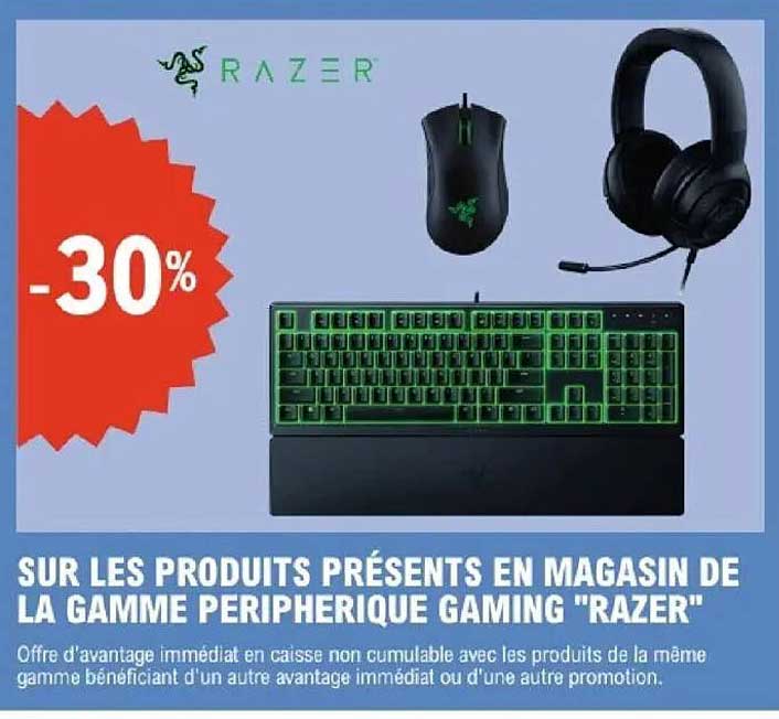 SUR LES PRODUITS PRÉSENTS EN MAGASIN DE LA GAMME PERIPHERIQUE GAMING "RAZER"