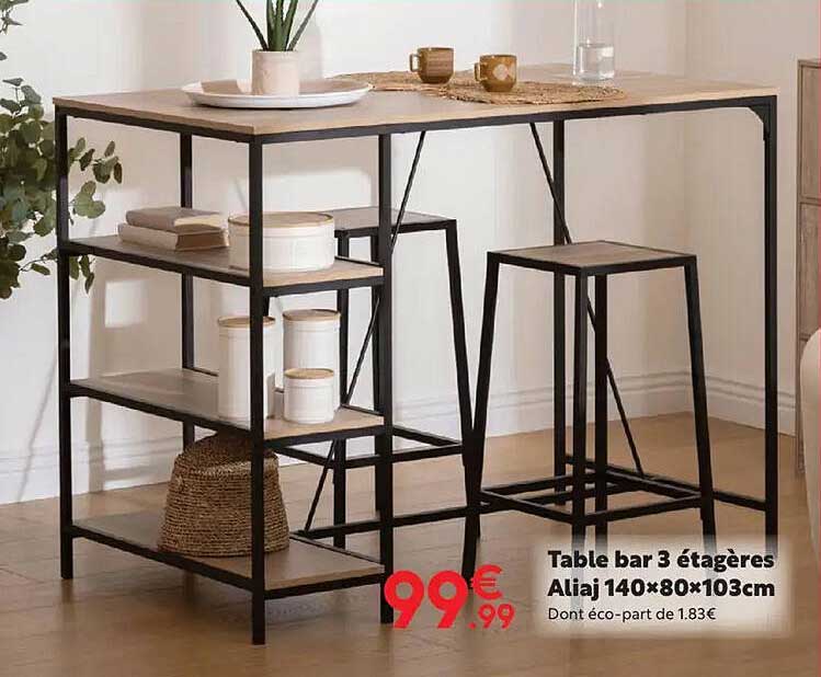 Table bar 3 étagères Aliaj 140×80×103cm