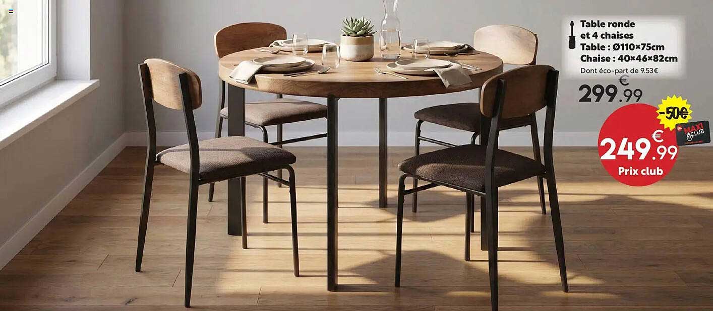 Table ronde et 4 chaises