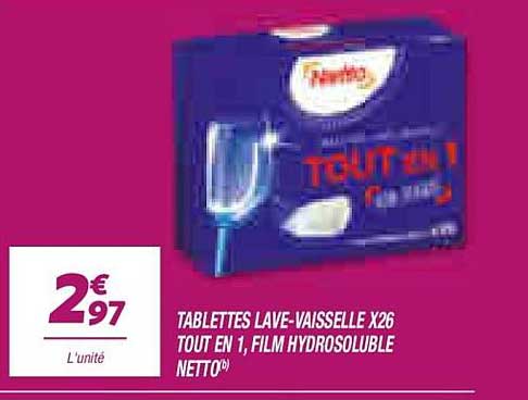 TABLETTES LAVE-VAISSELLE X26 TOUT EN 1 FILM HYDROSOLUBLE NETTO
