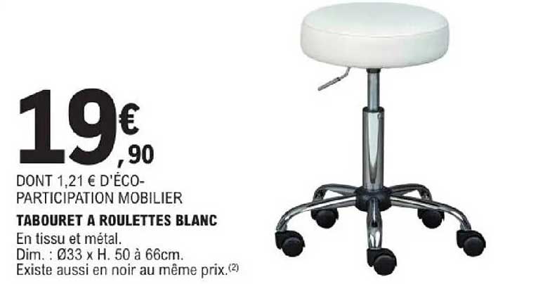 TABOURET A ROULETTES BLANC