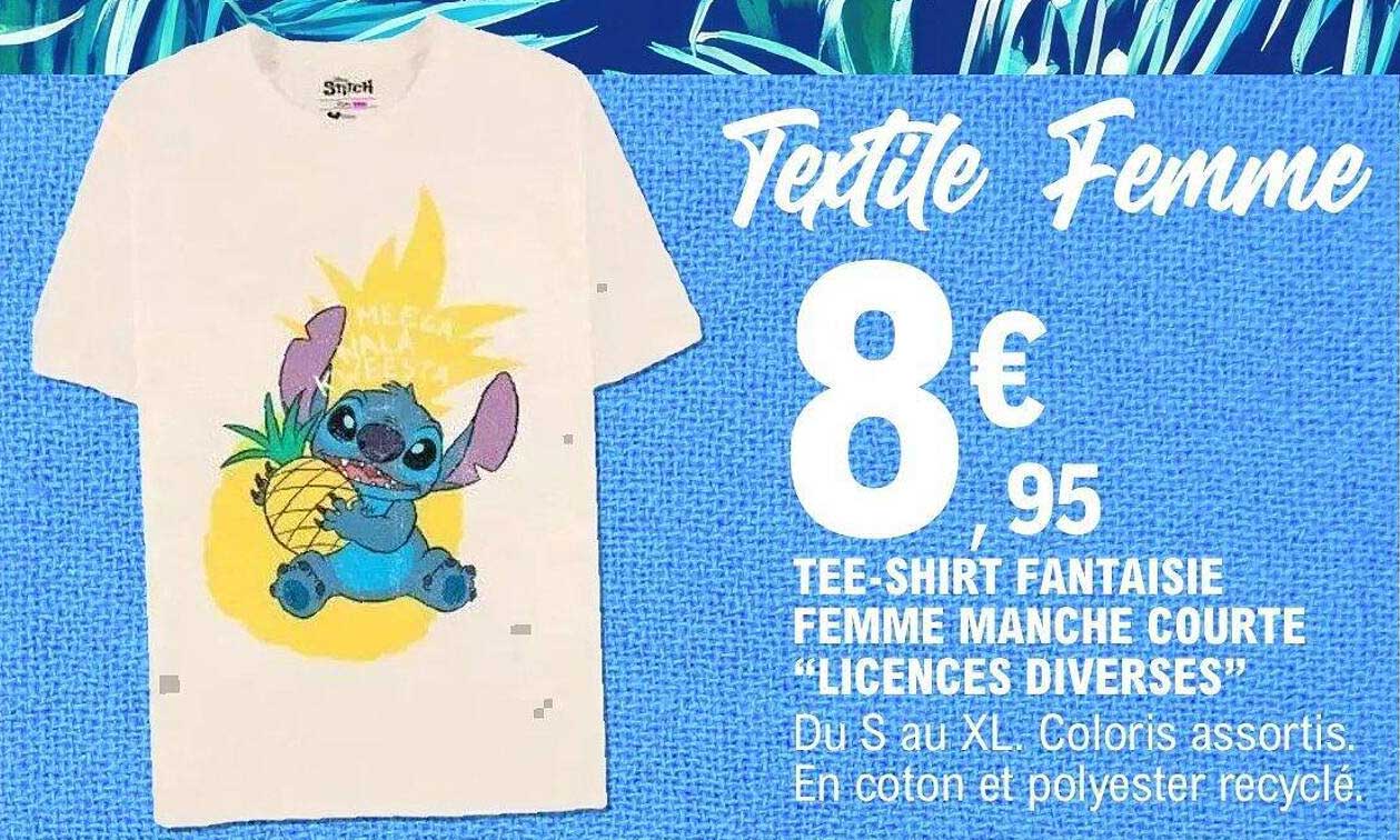 TEE-SHIRT FANTAISIE FEMME MANCHE COURTE “LICENCES DIVERSES”