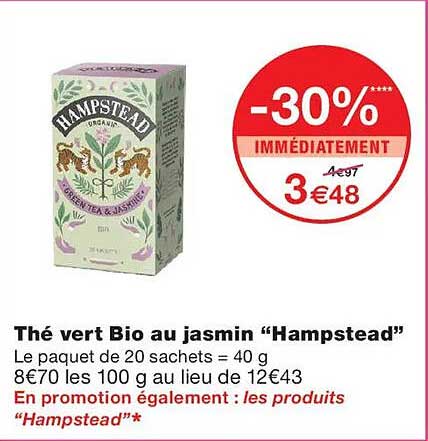 Thé vert Bio au jasmin “Hampstead”