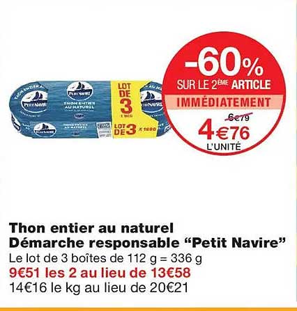 Thon entier au naturel Démarche responsable “Petit Navire”