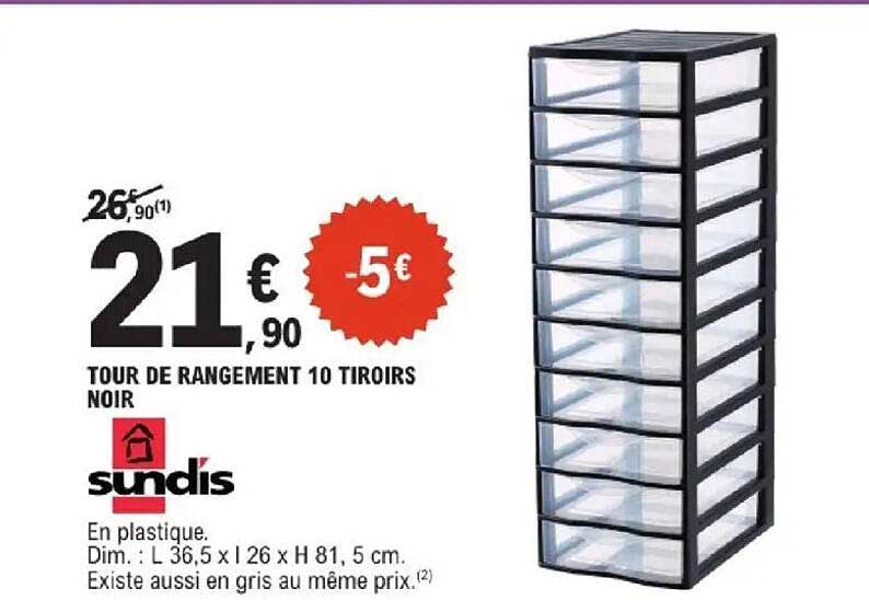 TOUR DE RANGEMENT 10 TIROIRS NOIR