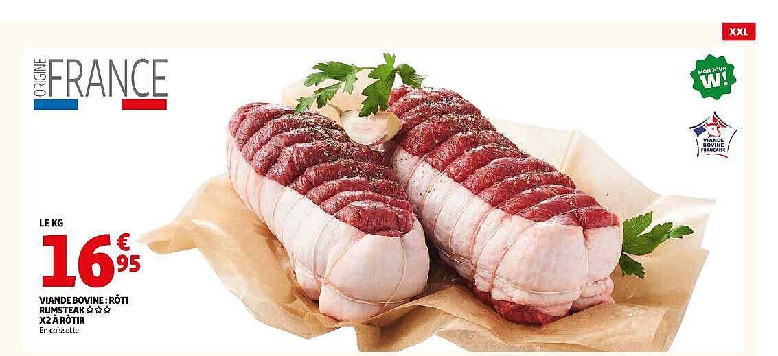 VIANDE BOVINE : RÔTI RUMSTEAK☆☆☆ X2 À RÔTIR En caissette